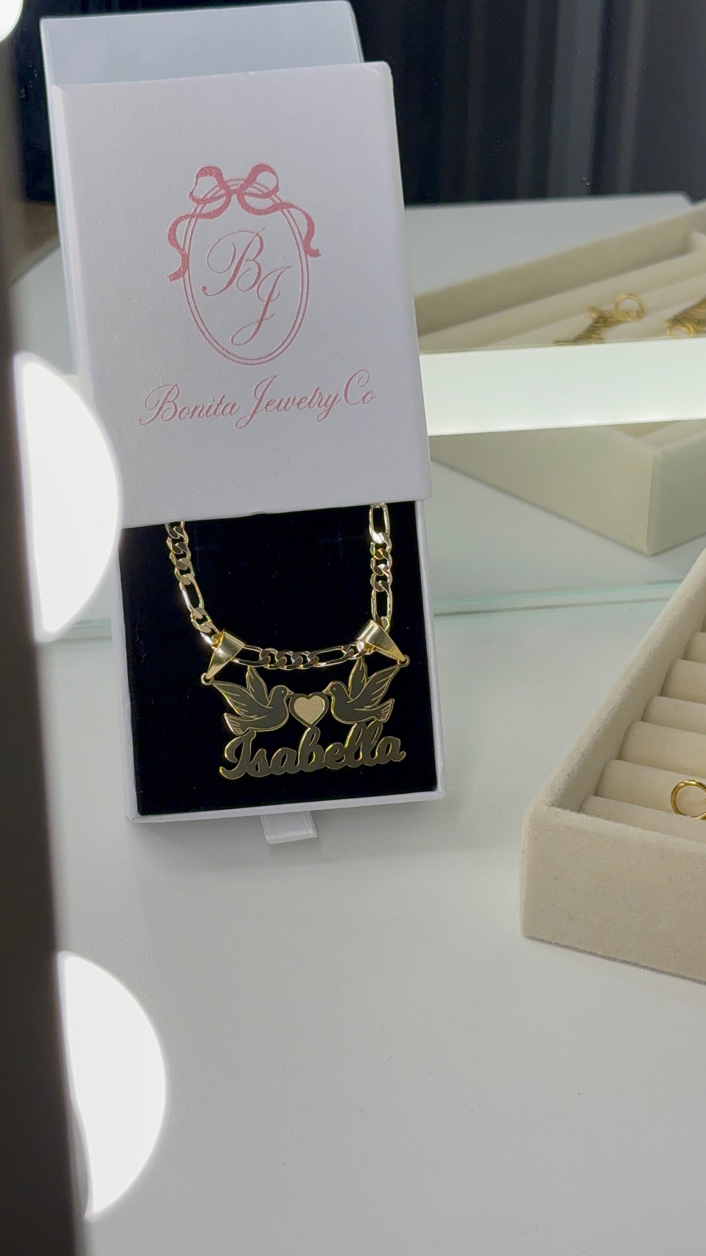 Dove birds personalized name necklace