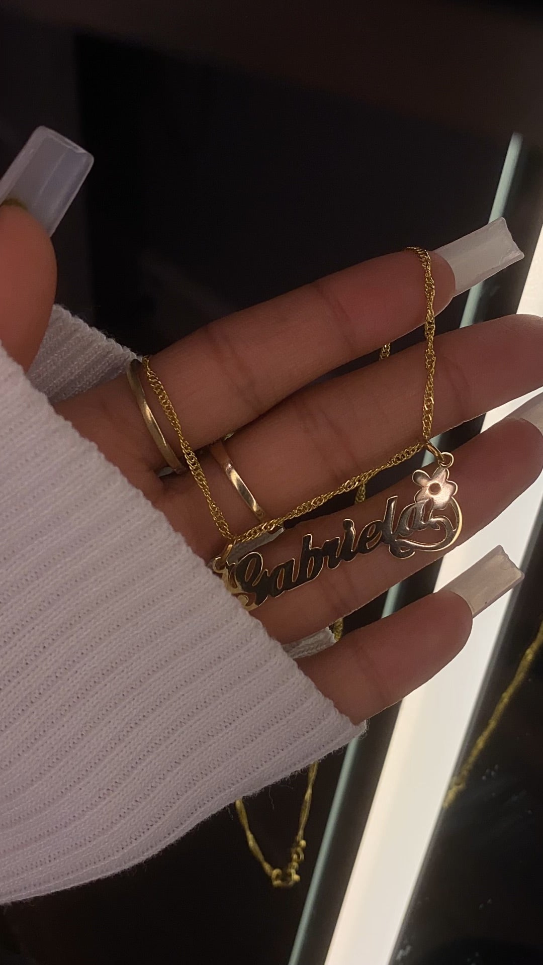 14K gold plated flower, personalized name necklace