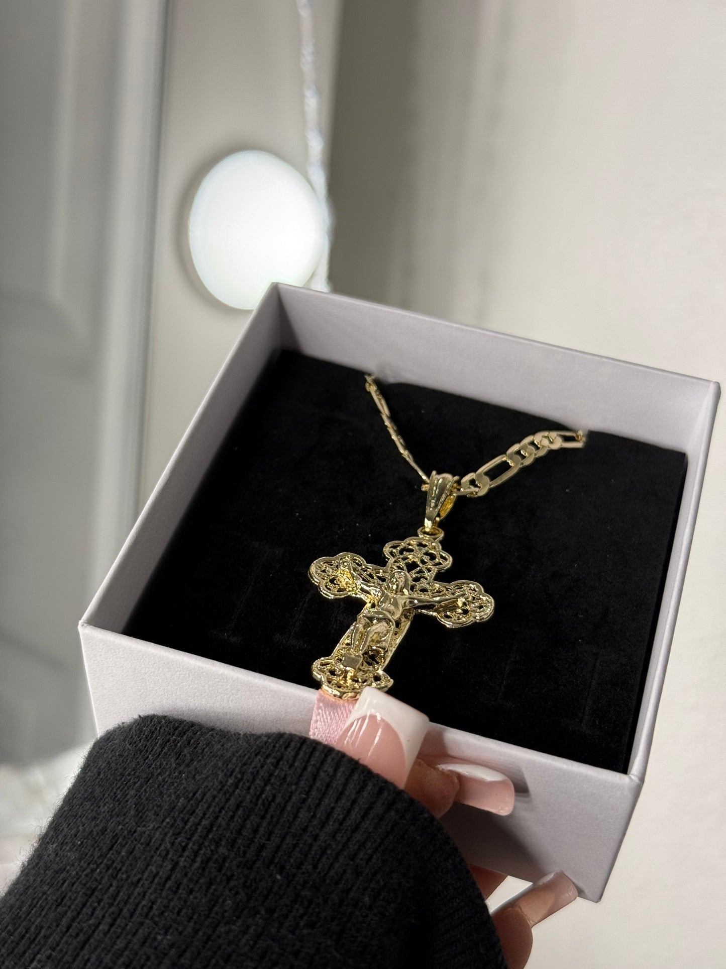 14K gold plated cross pendant with necklace