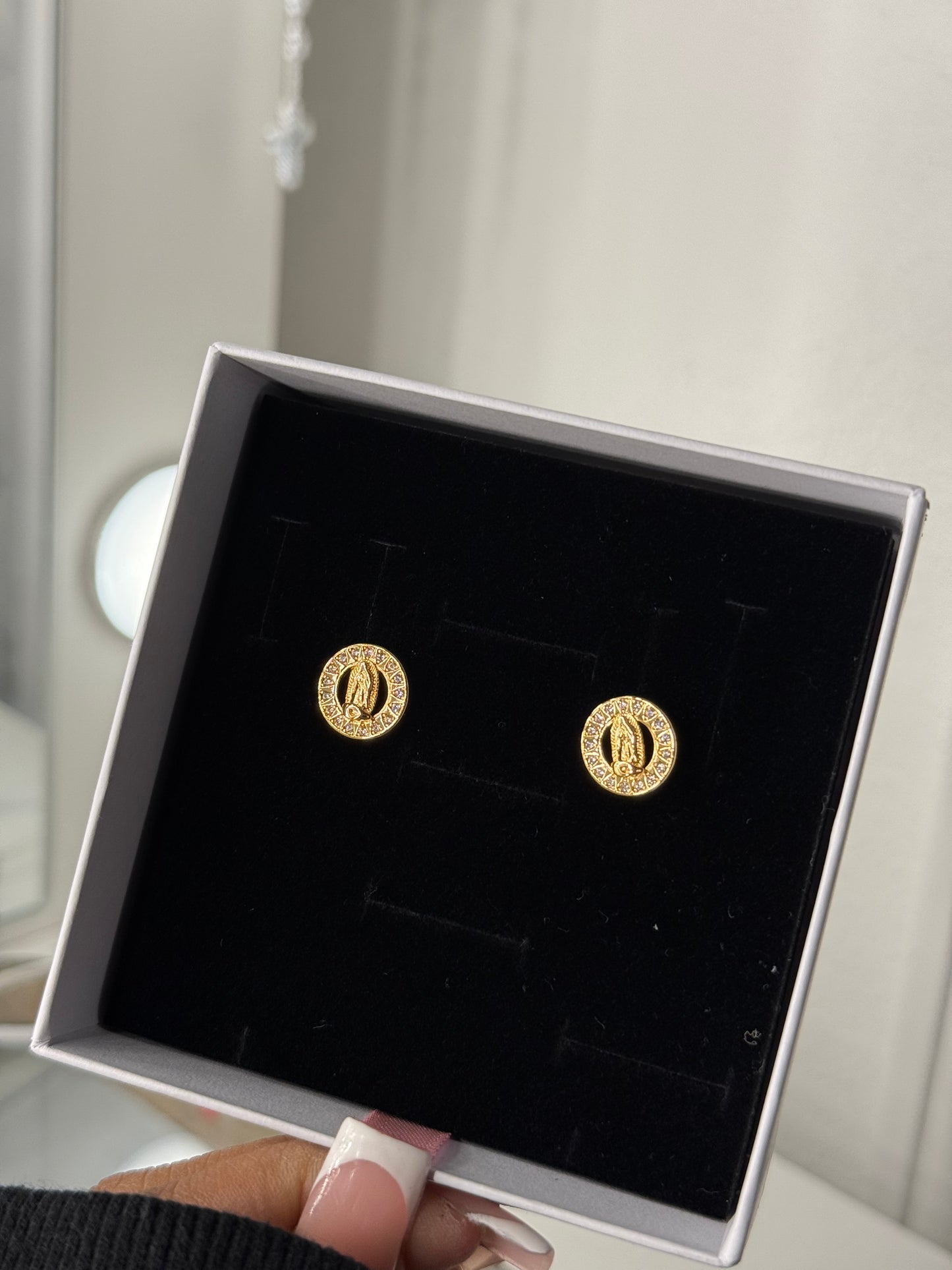 Gold plated Virgin Mary earrings