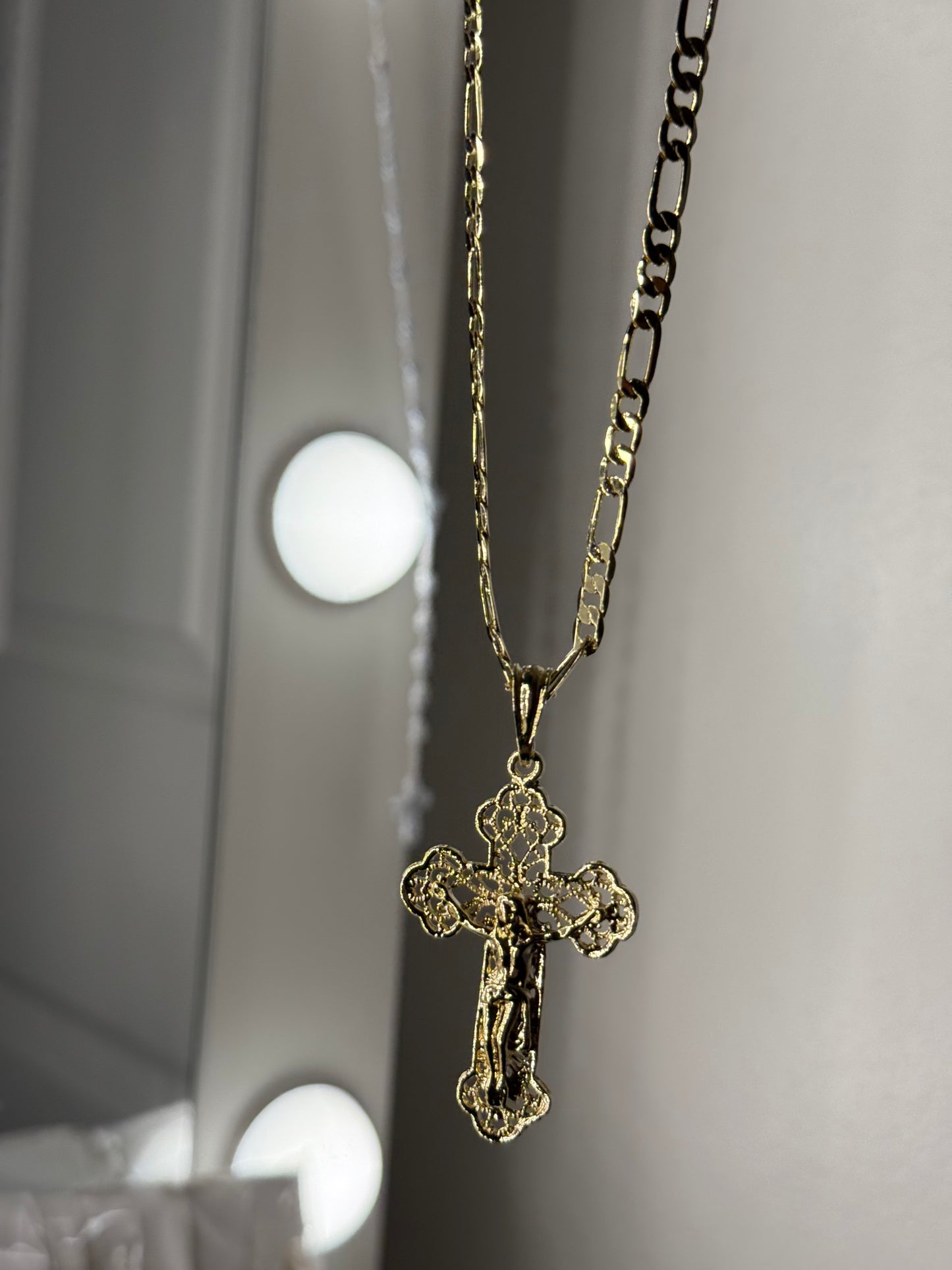 14K gold plated cross pendant with necklace