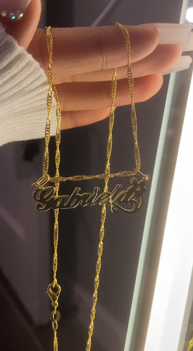 14K gold plated flower, personalized name necklace