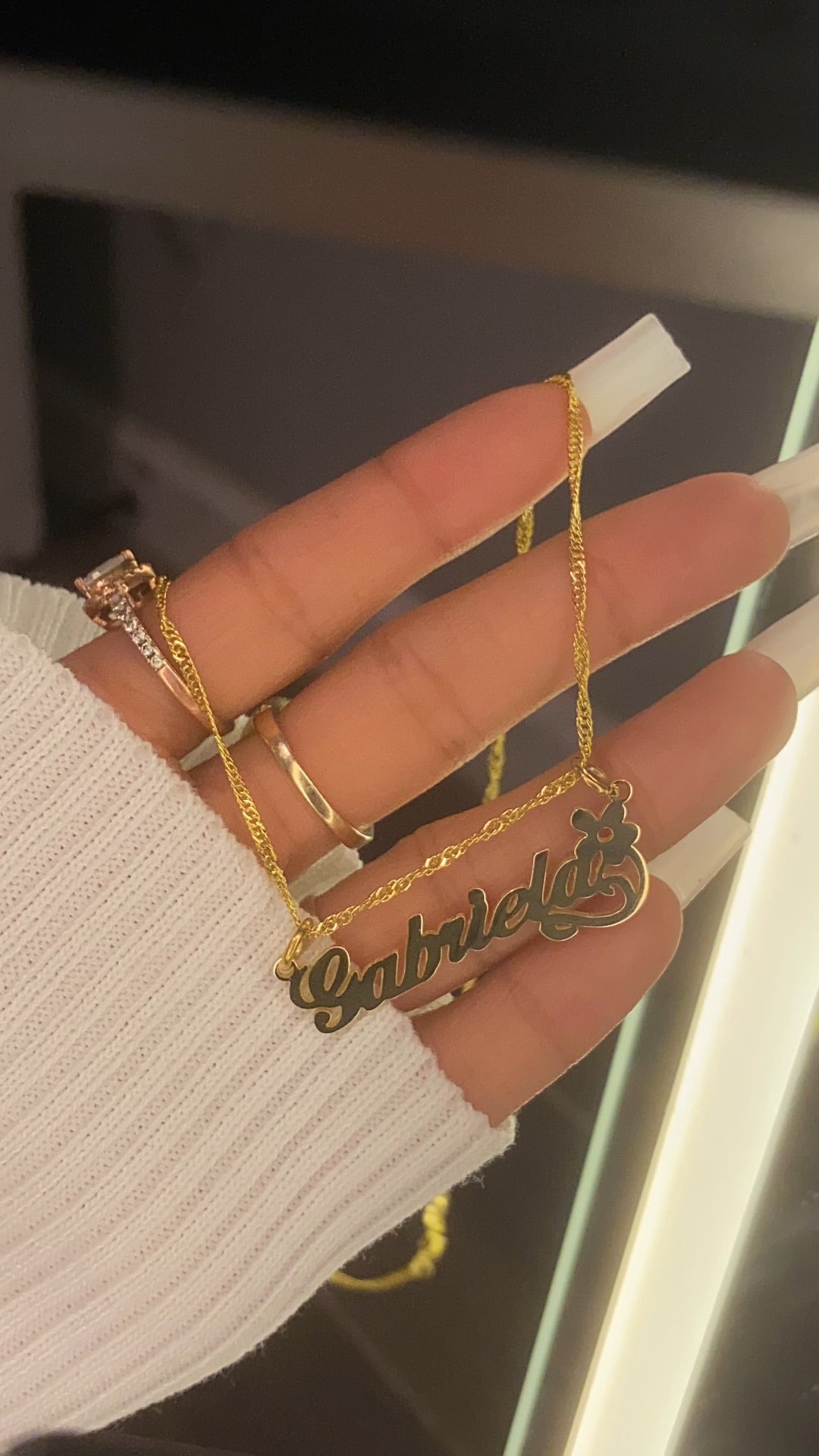 14K gold plated flower, personalized name necklace