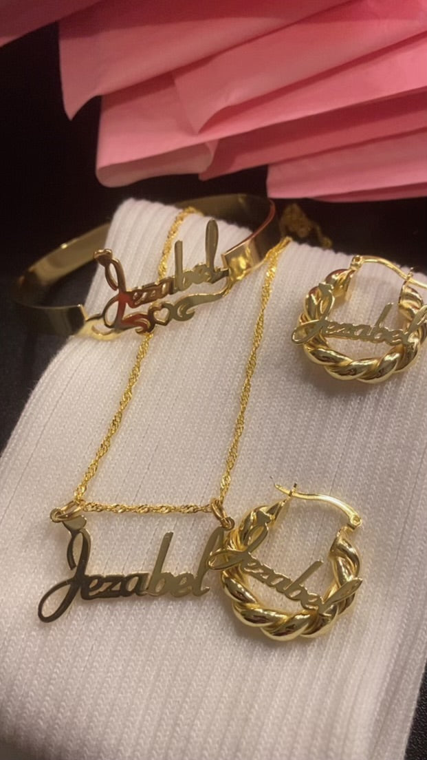 Personalized set of earrings , necklace & bracelet