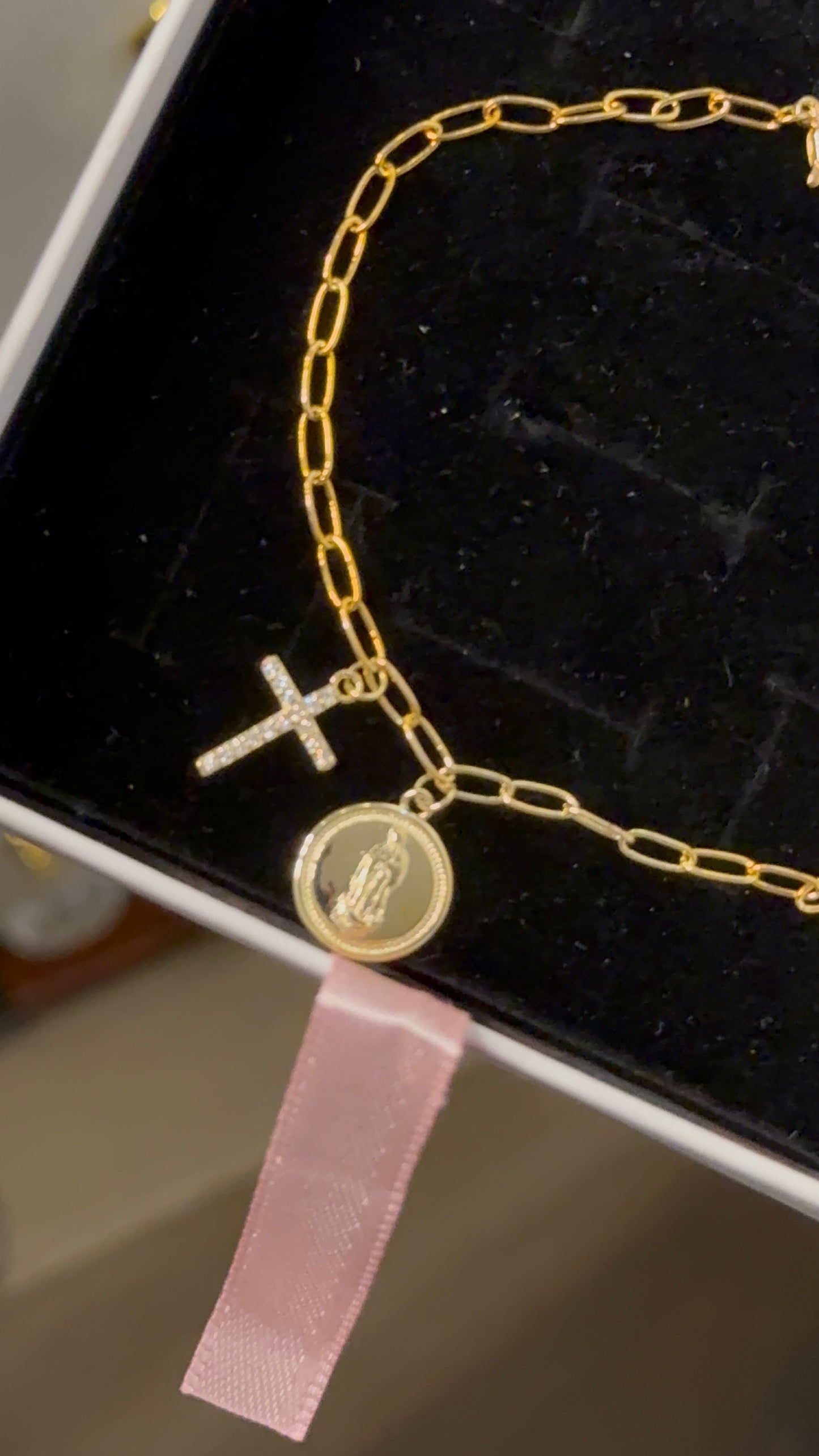 18k gold plated Virgin Mary & cross bracelet