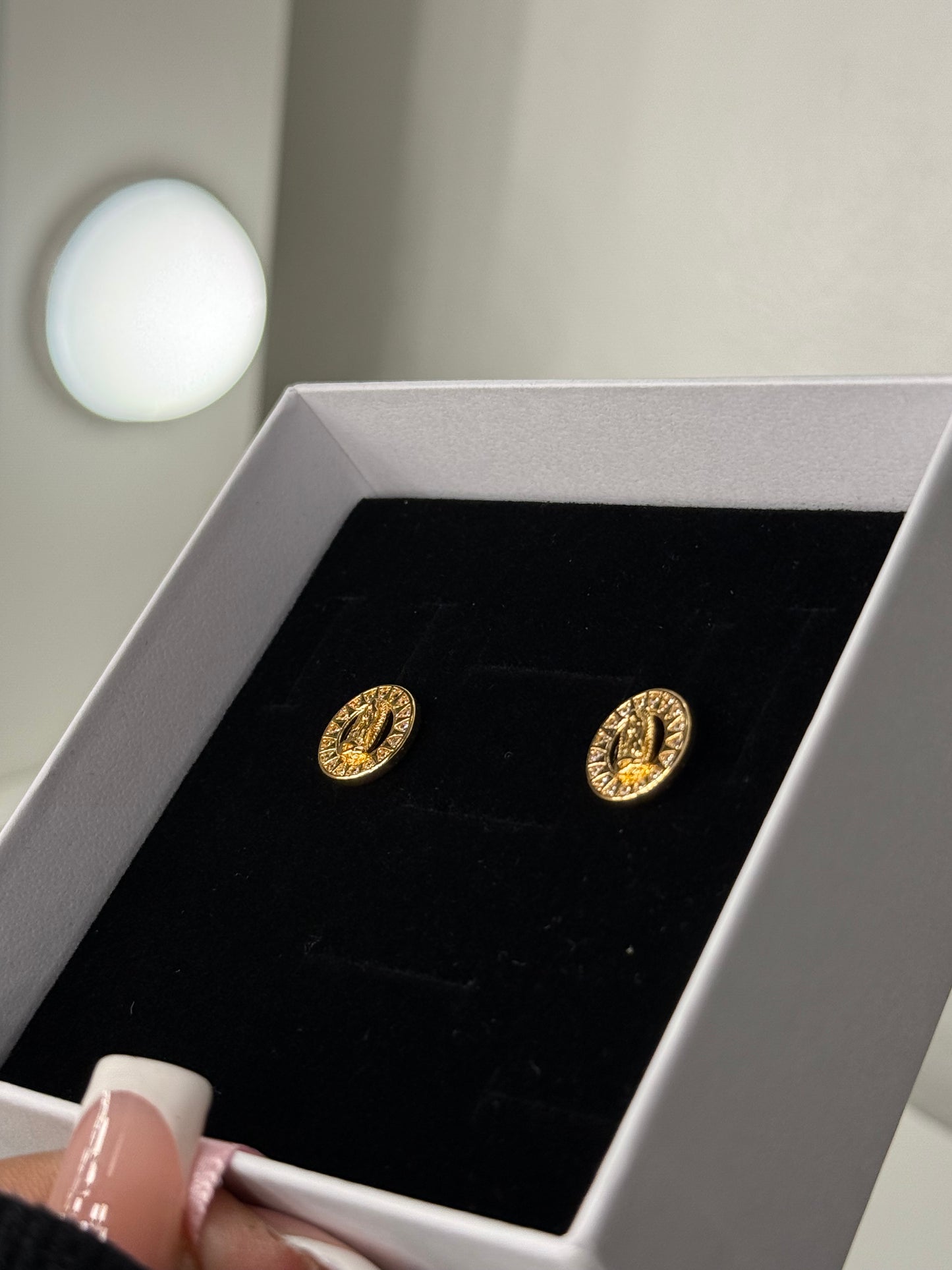 Gold plated Virgin Mary earrings