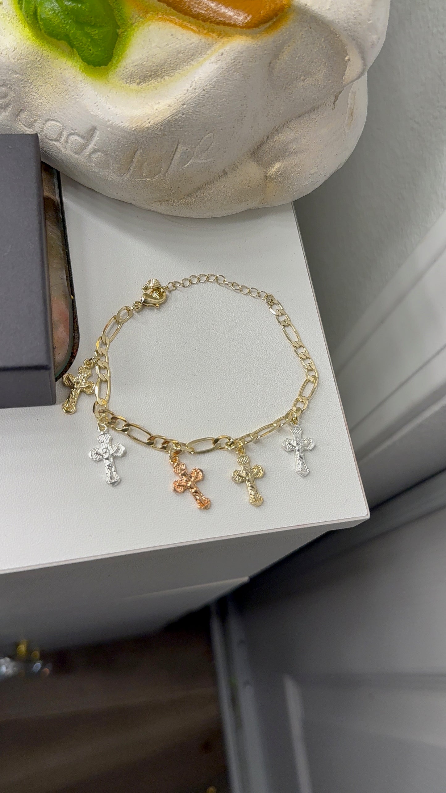 Figaro bracelet with cross charms