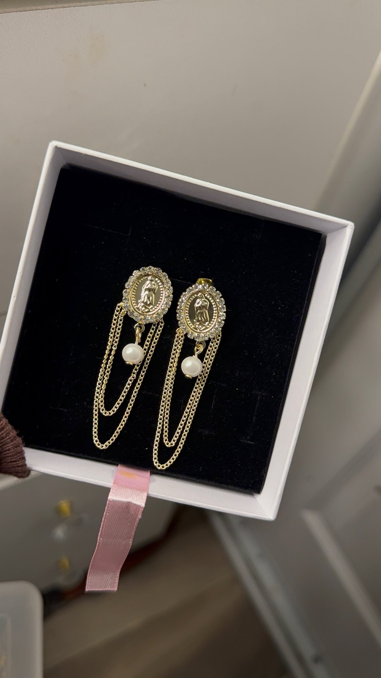 Gold Virgin Mary earrings