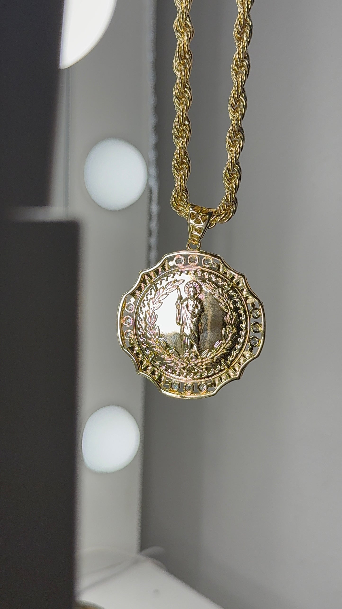 Double sided Virgin Mary with San Judas pendant with chain