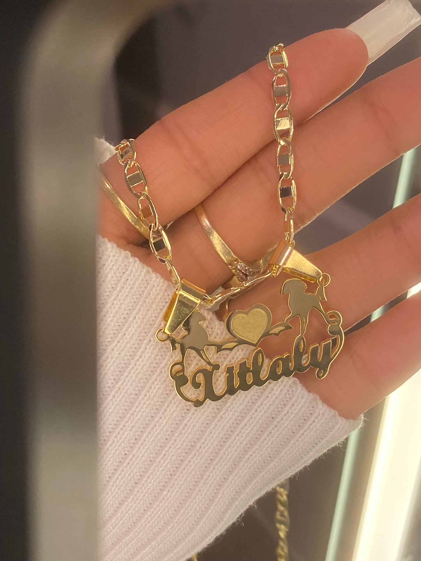 14K gold plated personalized name necklace “horse style”