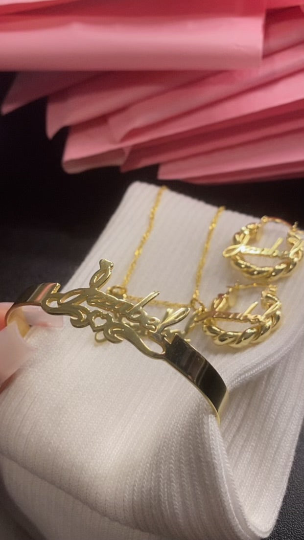 Personalized set of earrings , necklace & bracelet
