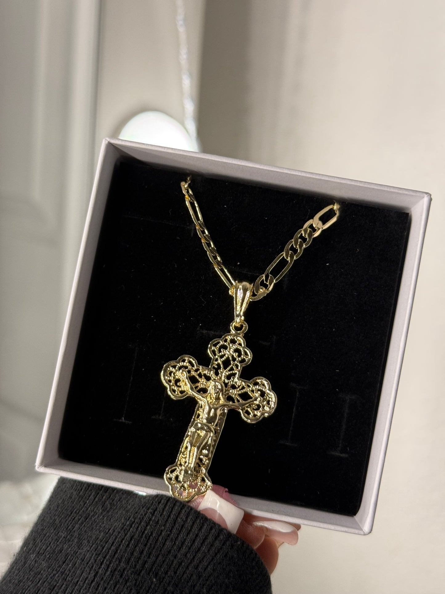 14K gold plated cross pendant with necklace