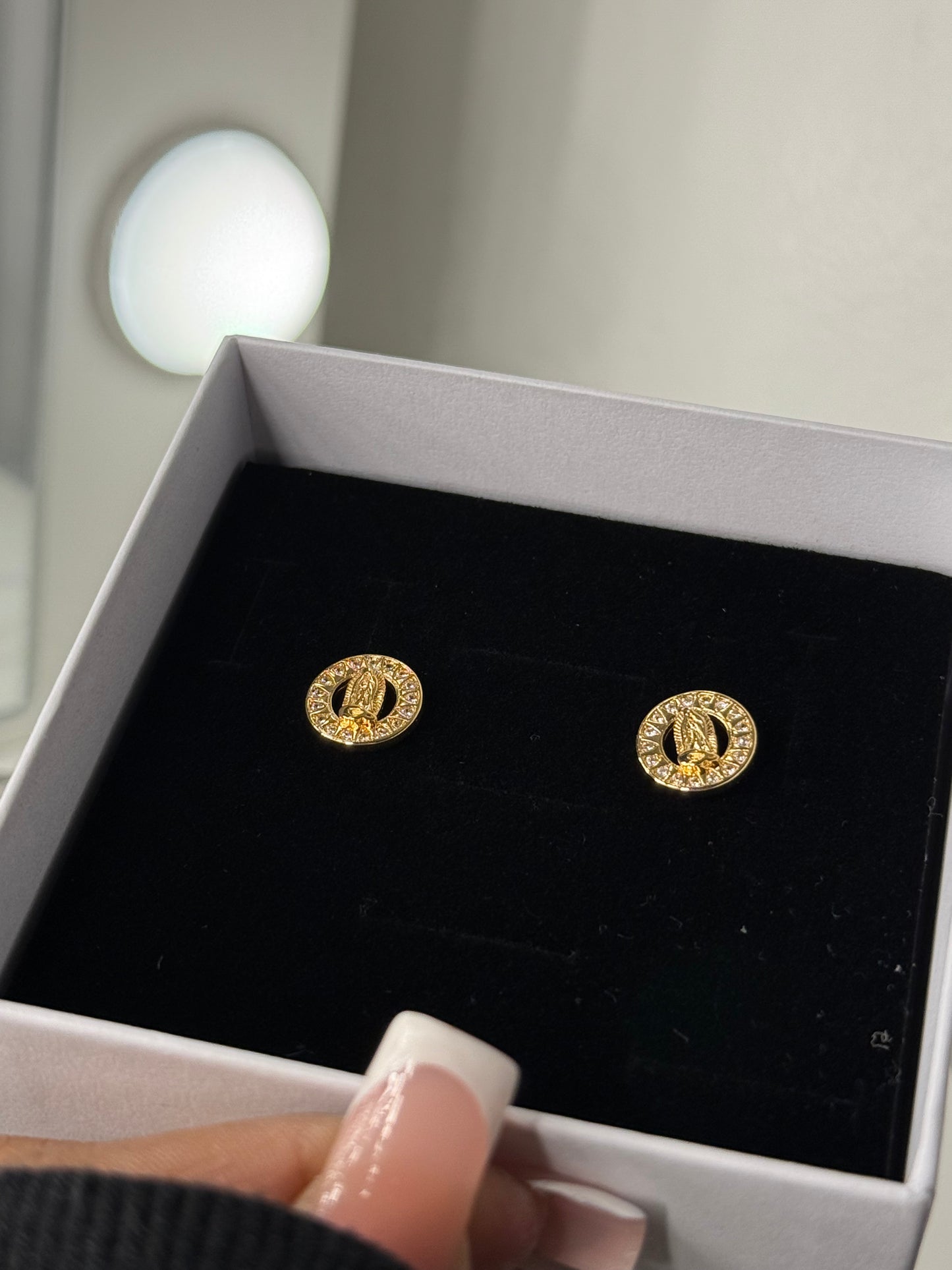 Gold plated Virgin Mary earrings