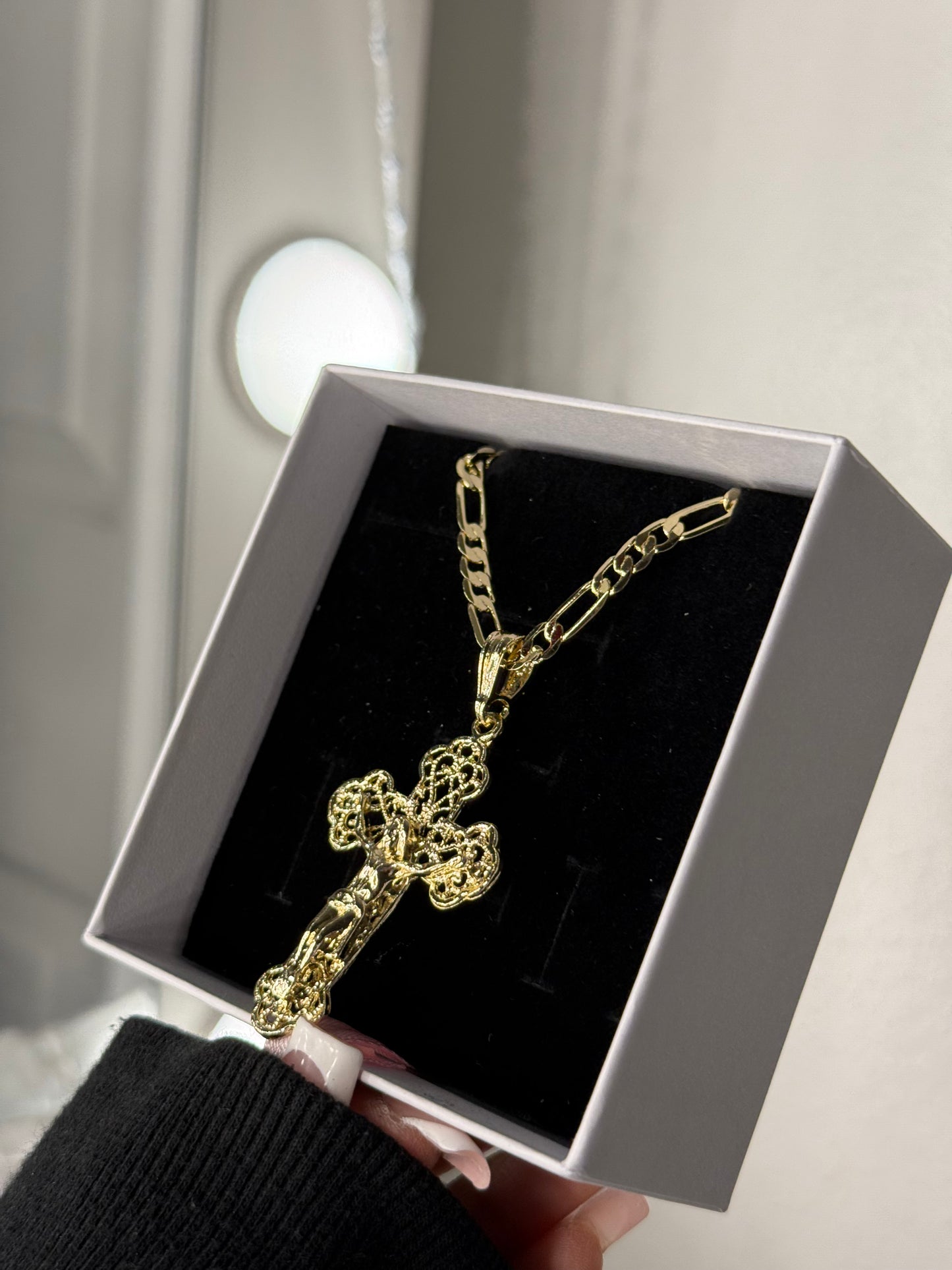 14K gold plated cross pendant with necklace