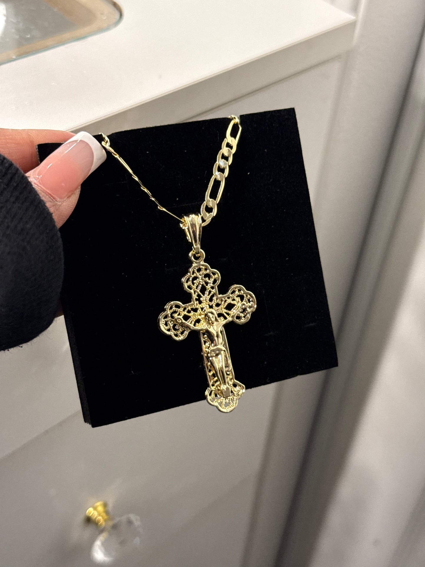 14K gold plated cross pendant with necklace