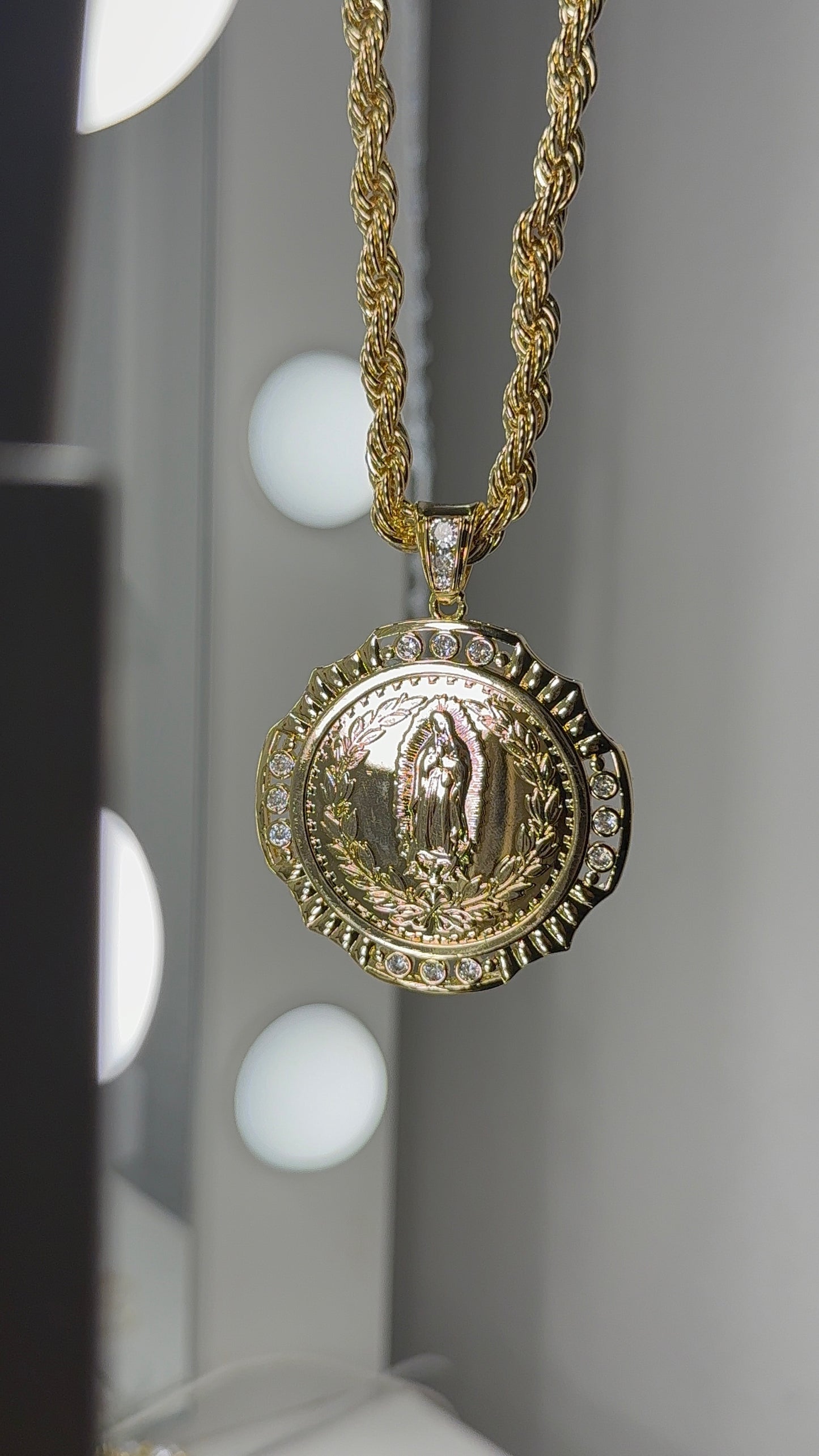 Double sided Virgin Mary with San Judas pendant with chain