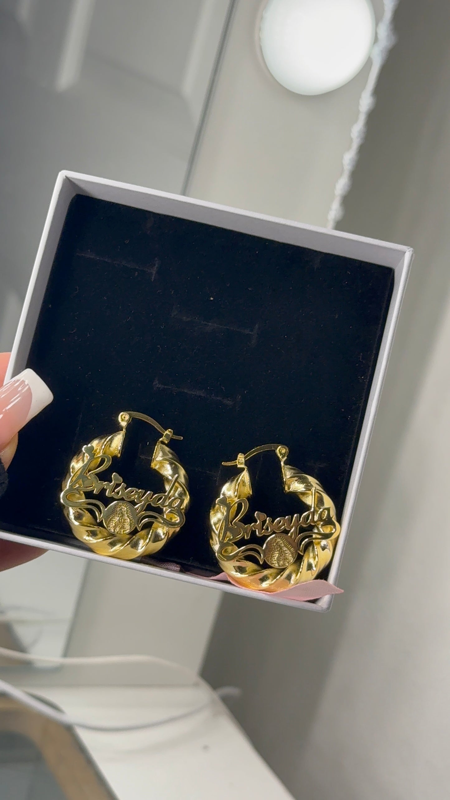 Personalized virgencita name earrings