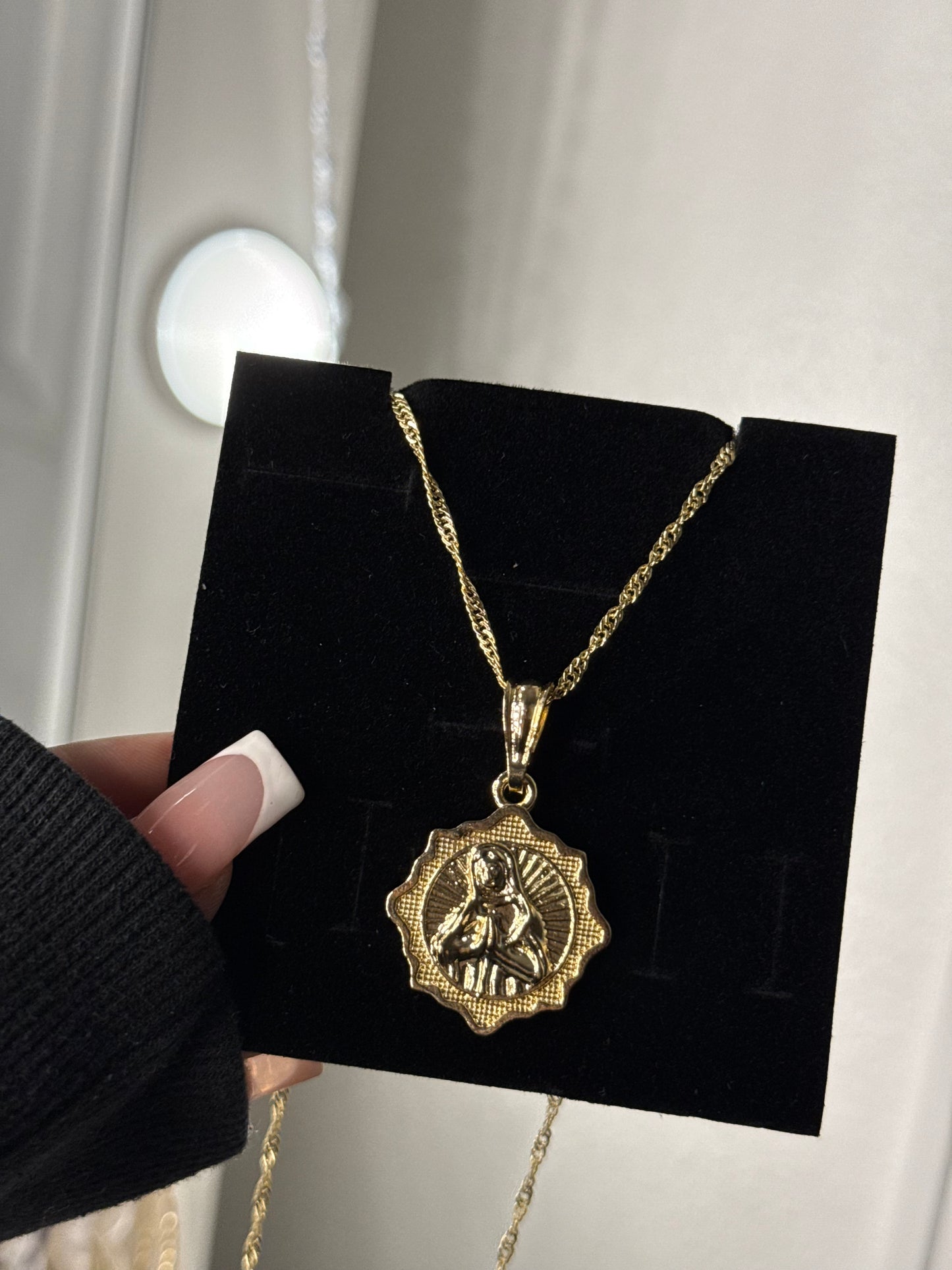 14K gold plated Virgin Mary prayer pendant with necklace