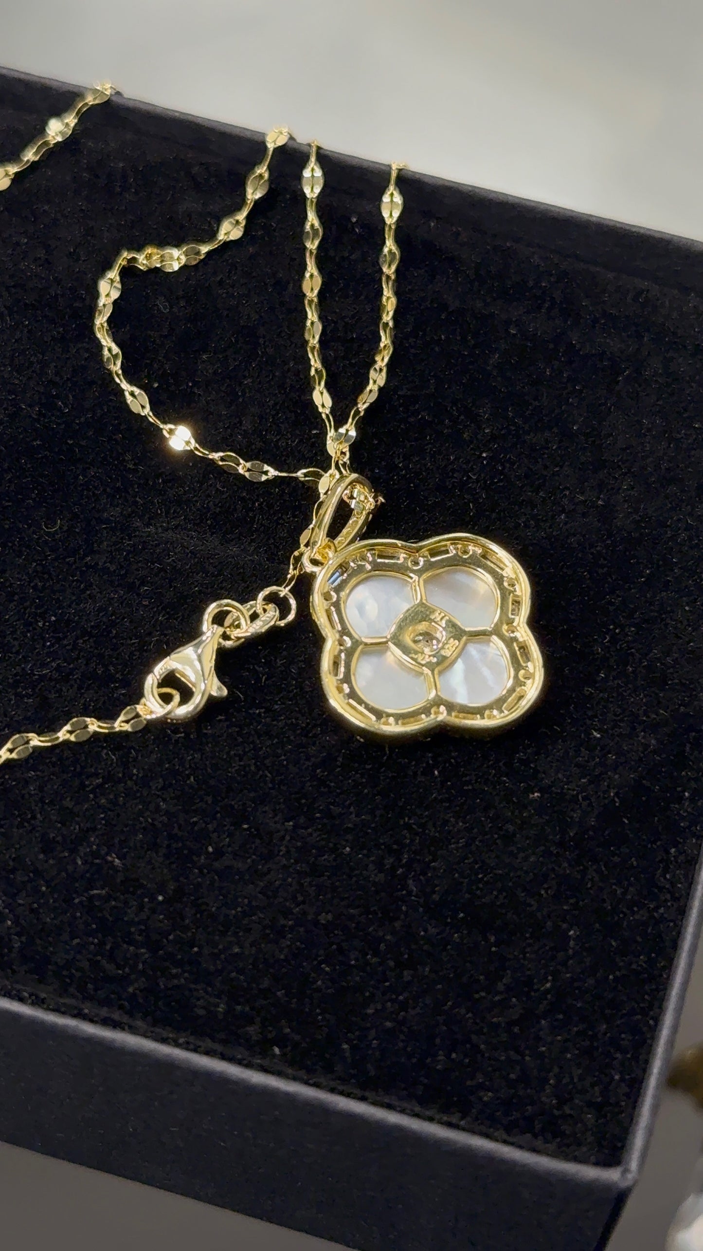 Genuine mother of pearl clover pendant with sterling silver necklace