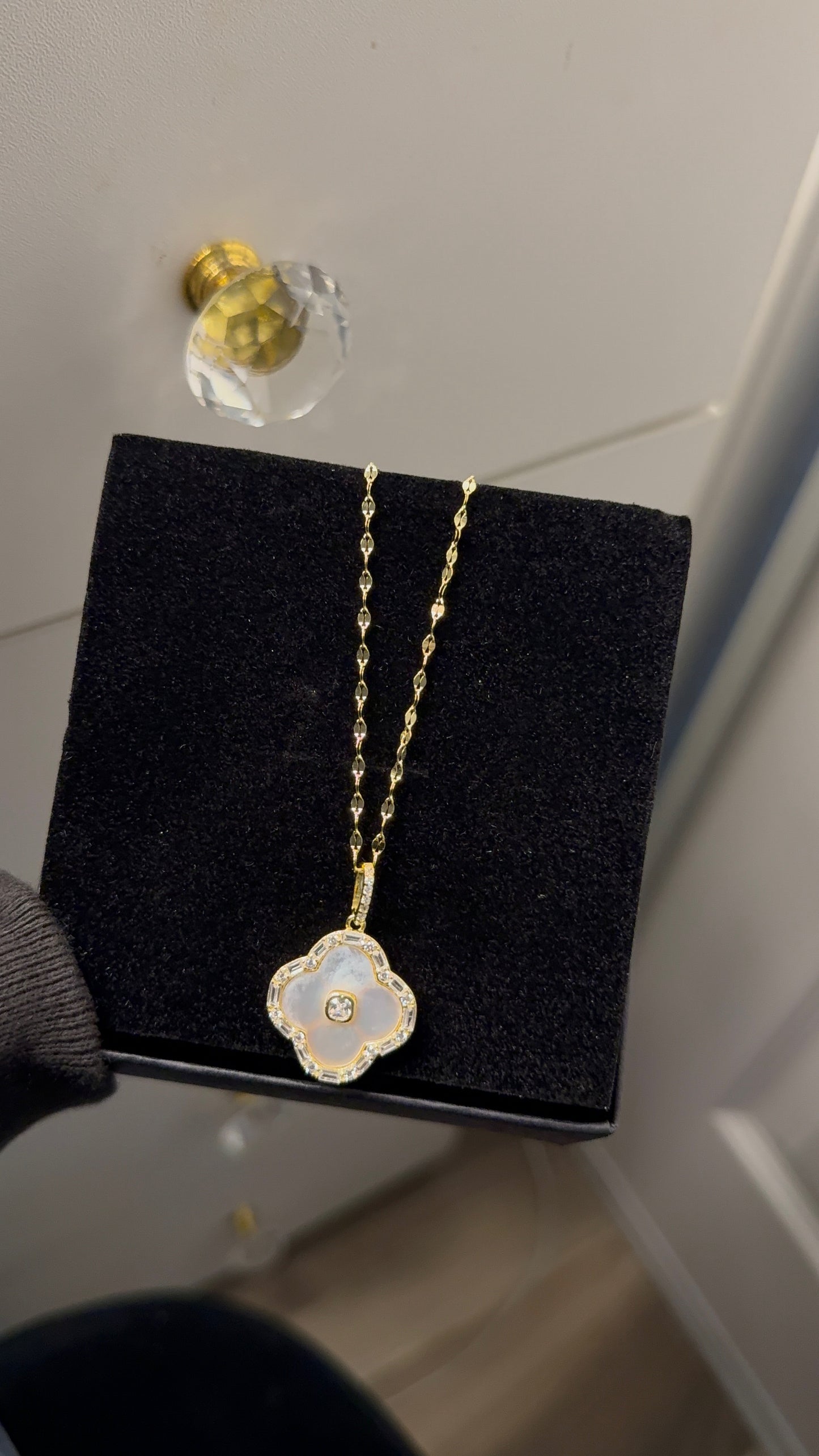 Genuine mother of pearl clover pendant with sterling silver necklace