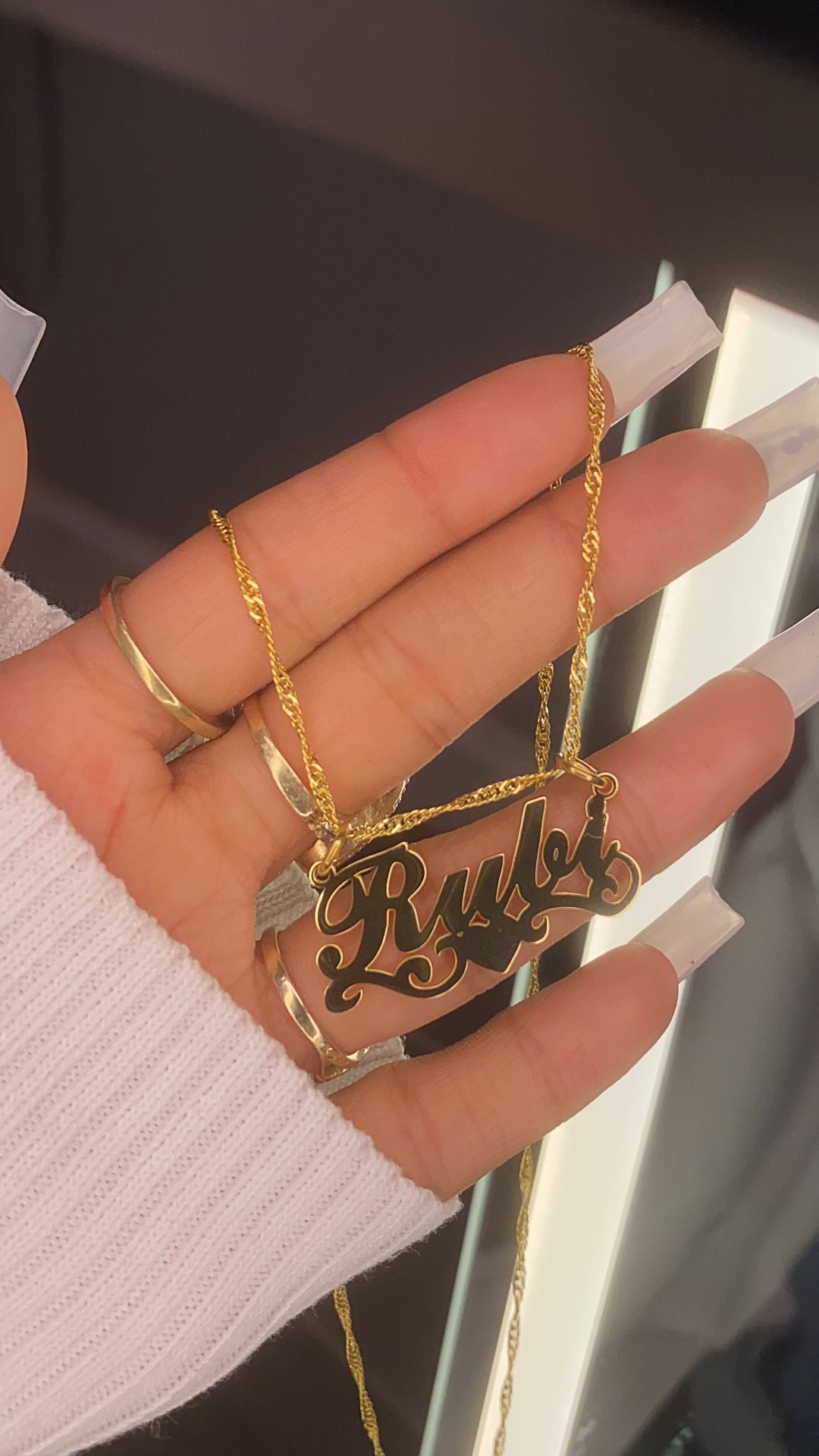 14K gold plated, dainty personalized name necklace in style “Rubi”