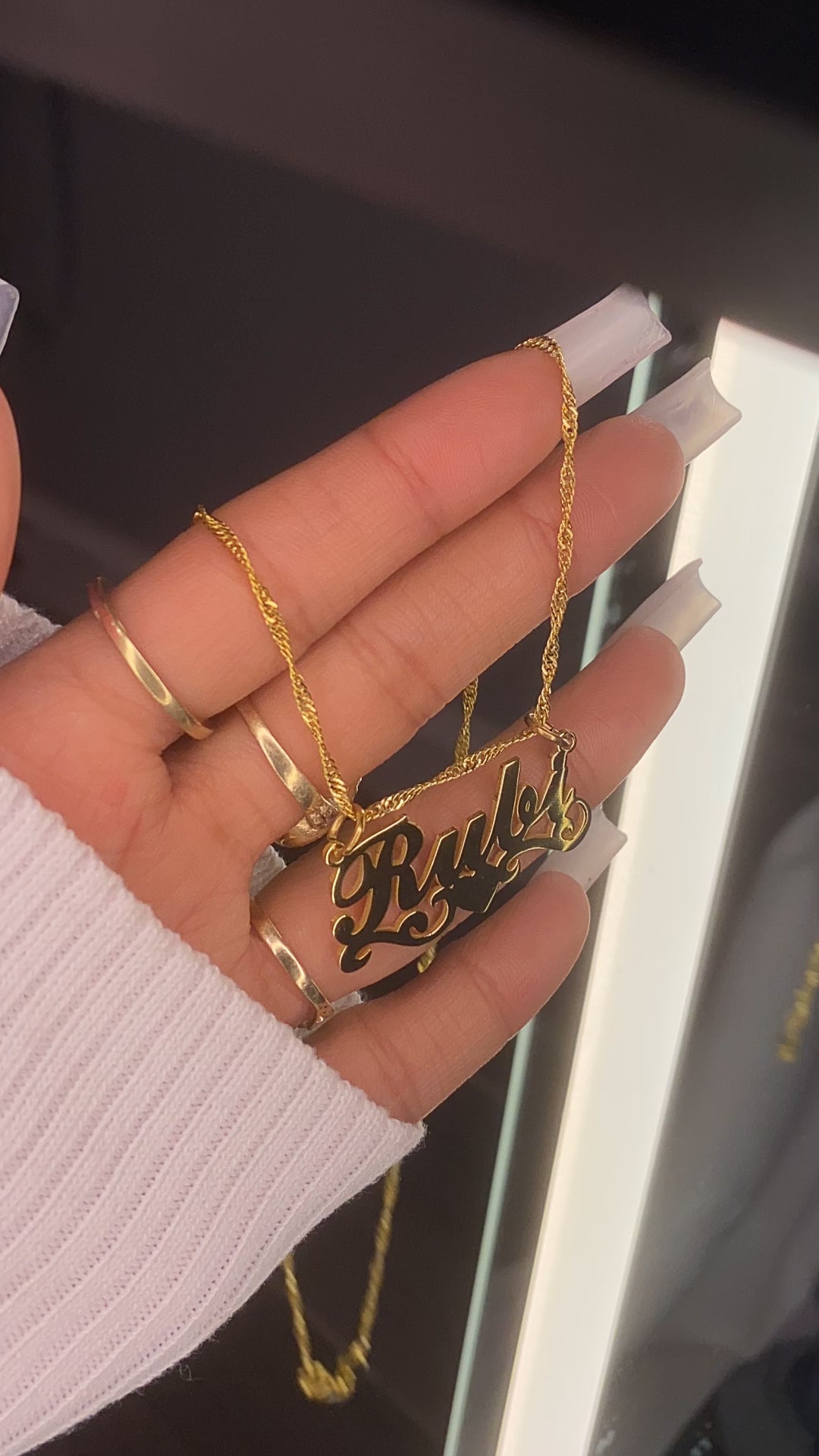 14K gold plated, dainty personalized name necklace in style “Rubi”