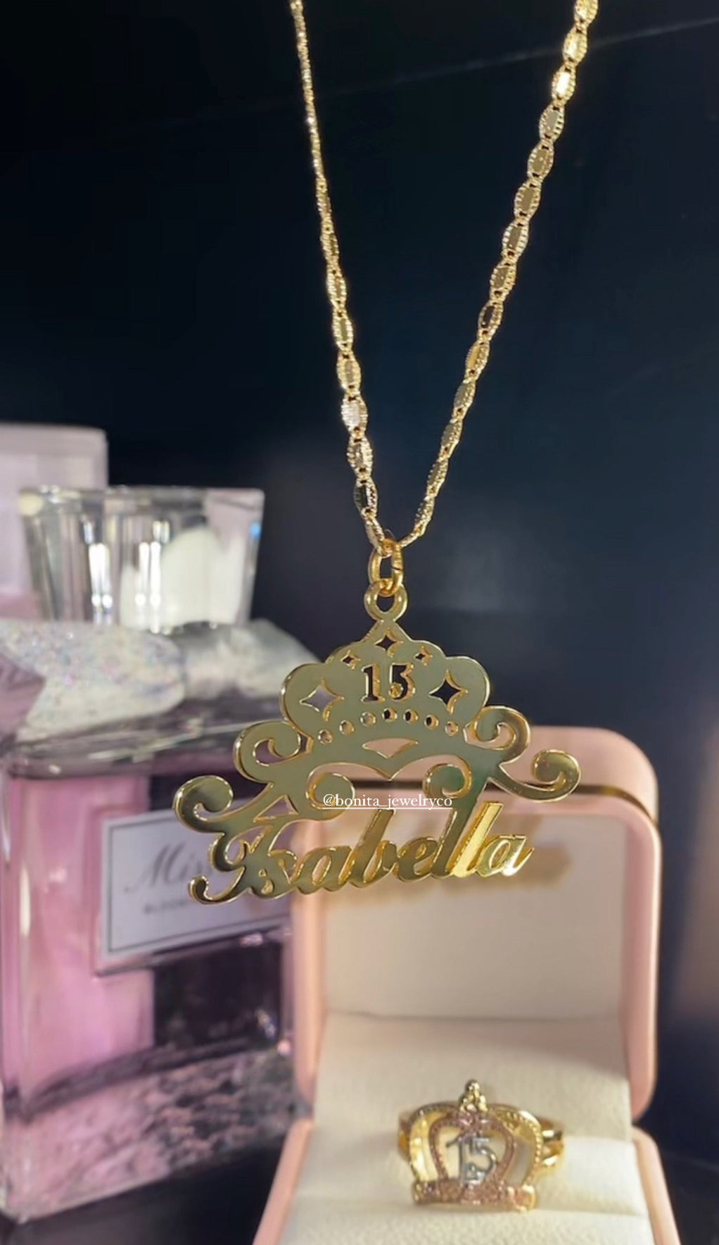 14k gold plated personalized name necklace for QUINCEAÑERA