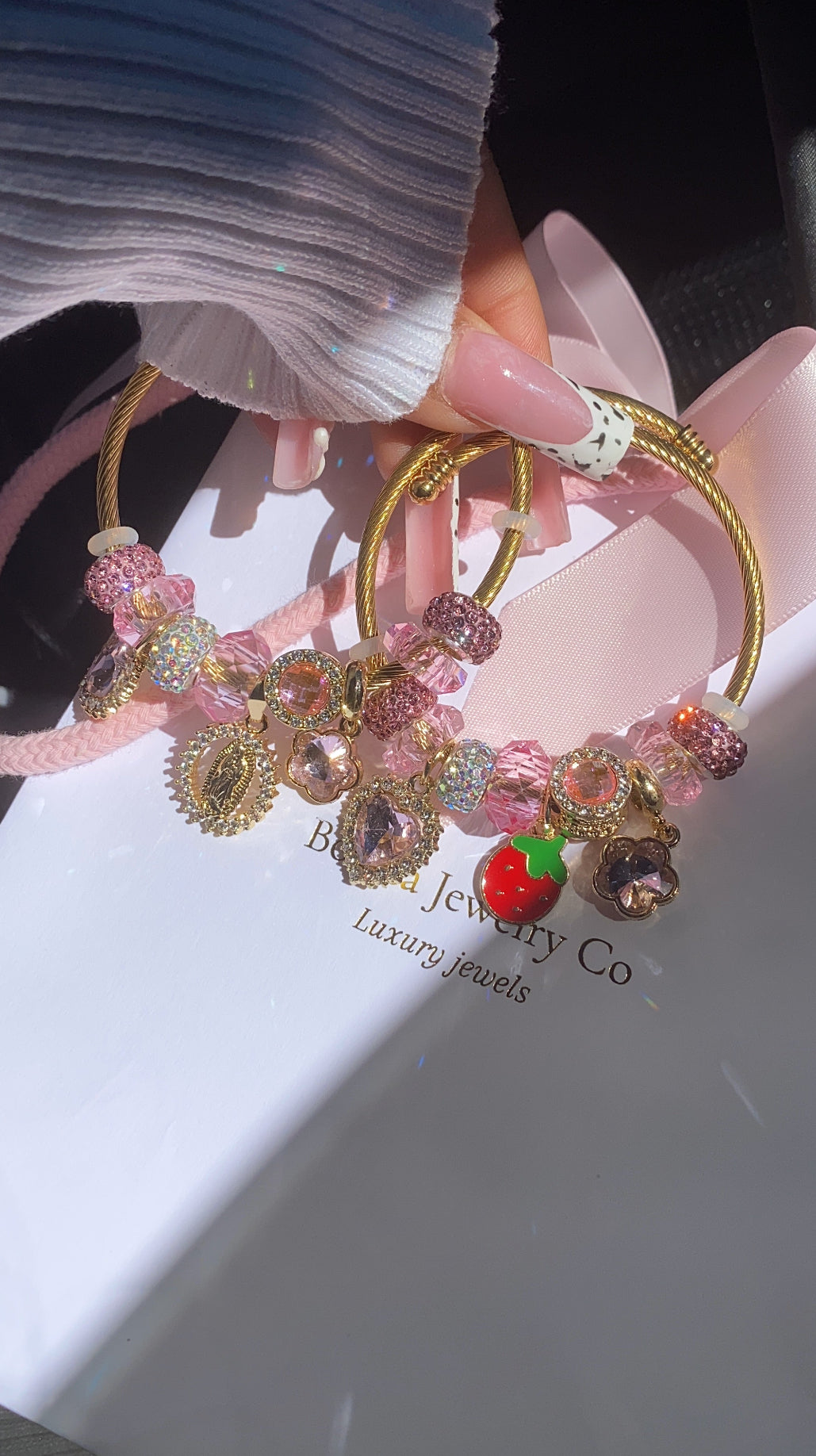 Pink charm, bracelets, stainless steel