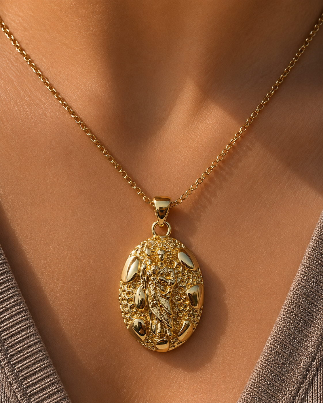 San Judas nugget pendant with necklace