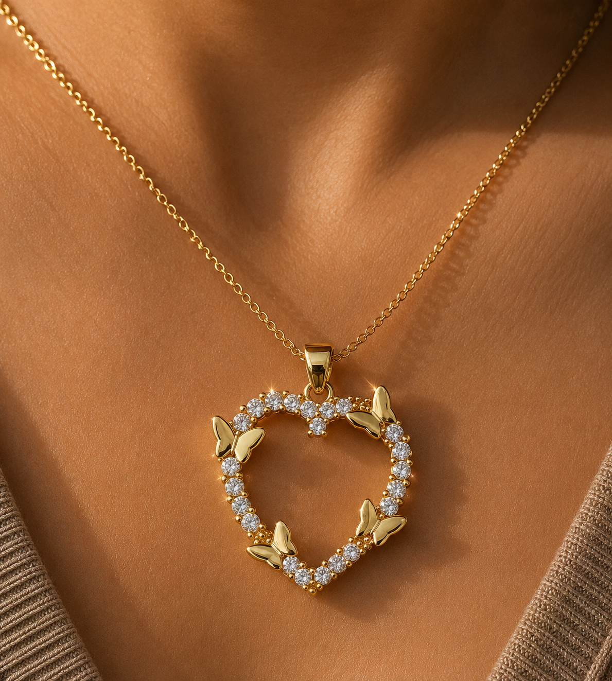 Butterfly heart pendant with necklace