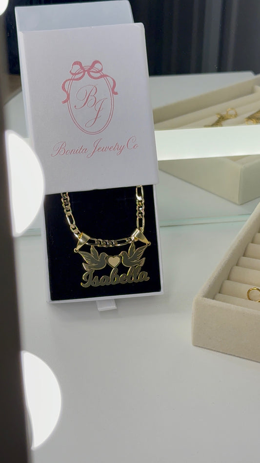 Dove birds personalized name necklace