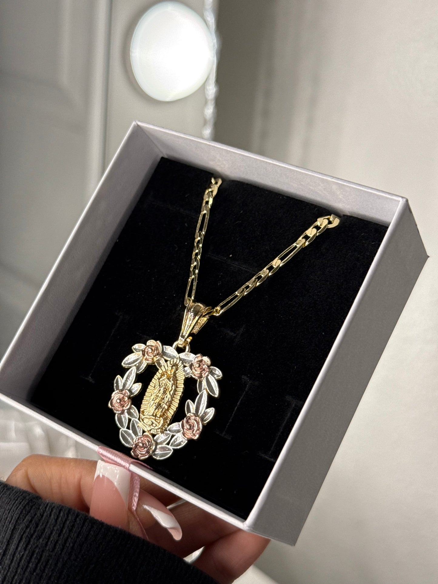 14K gold plated heart Virgin Mary pendant with necklace