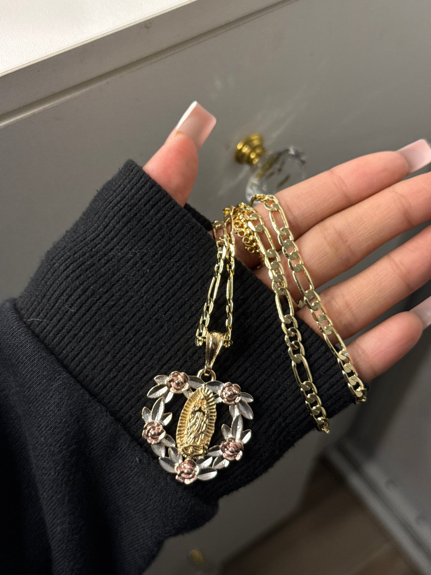 14K gold plated heart Virgin Mary pendant with necklace