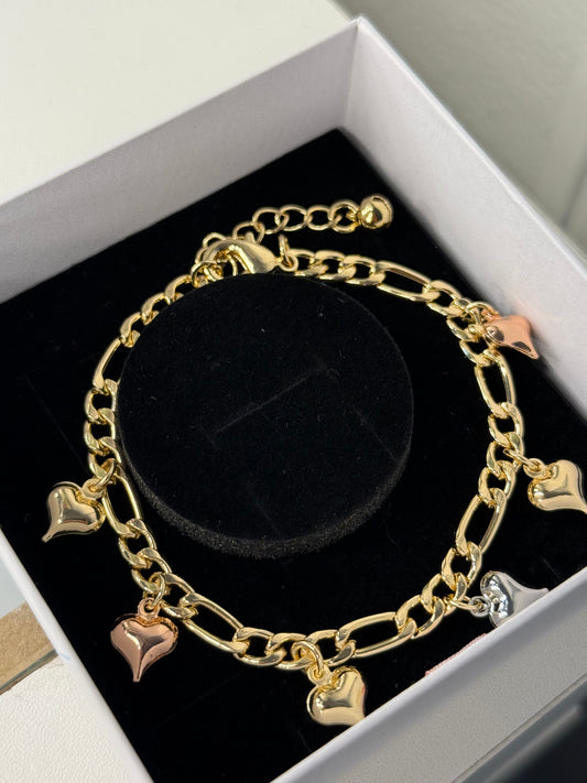 Gold plated heart charm bracelet