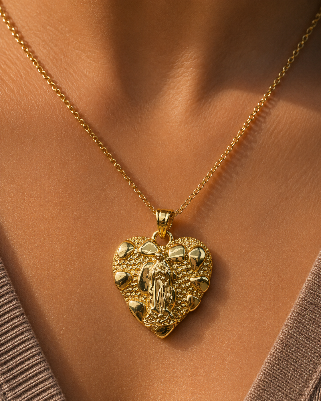 Virgencita nugget pendant with necklace