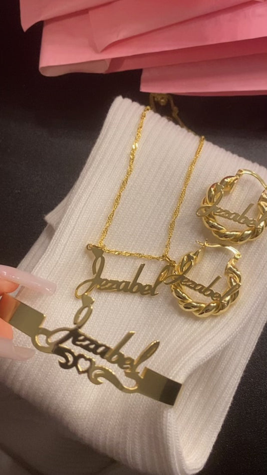 Personalized set of earrings , necklace & bracelet