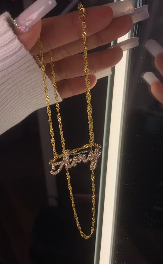 14K gold plated & stainless steel personalized name necklace