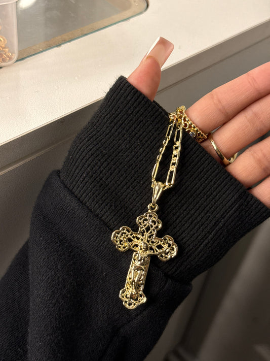 14K gold plated cross pendant with necklace