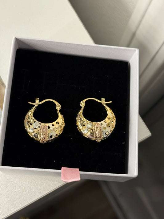 Small gold plated, Virgin Mary hoop earrings