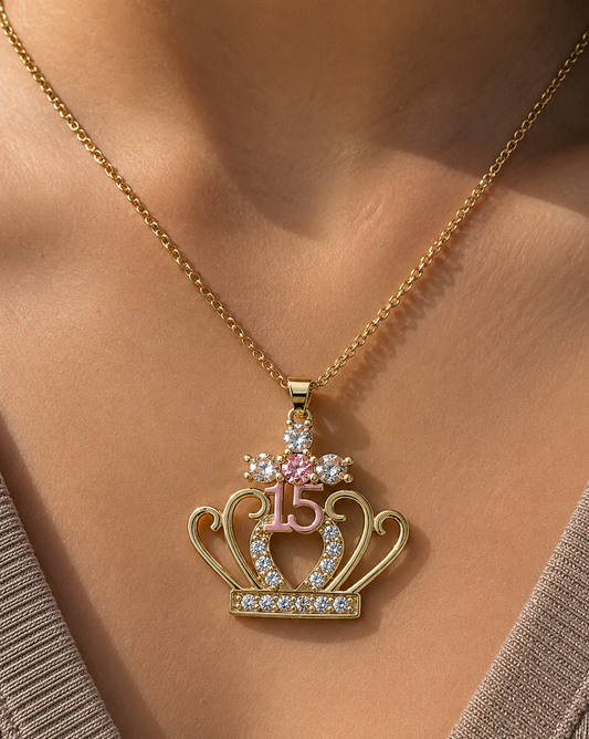 Pink toned Quinceañera xv pendant with necklace