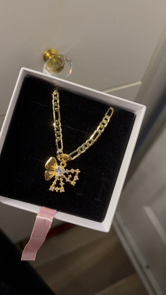 14k gold plated coquette bow necklace