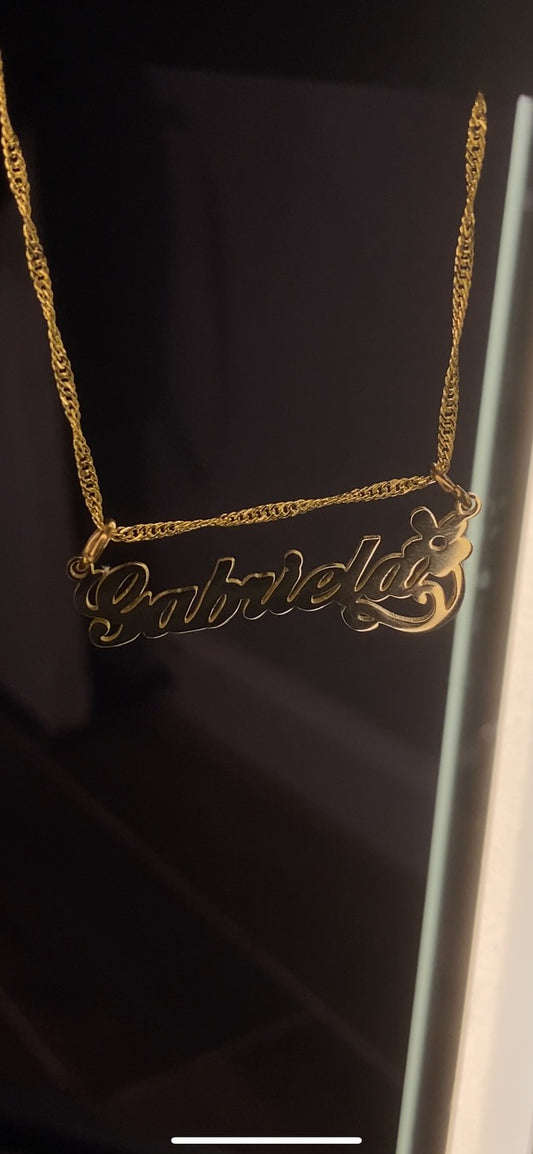 14K gold plated flower, personalized name necklace