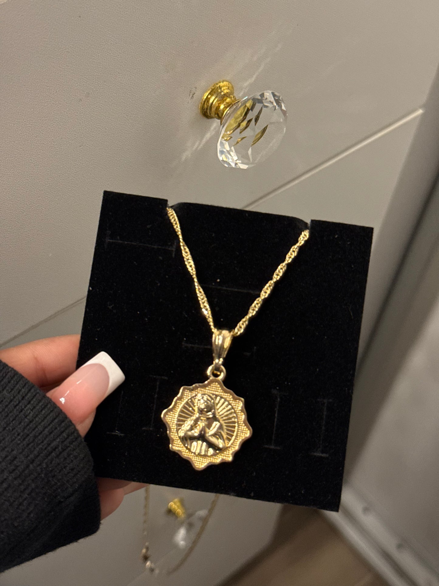 14K gold plated Virgin Mary prayer pendant with necklace