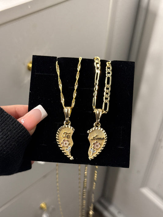 14K gold plated *Te Amo* heart pendant with necklaces set