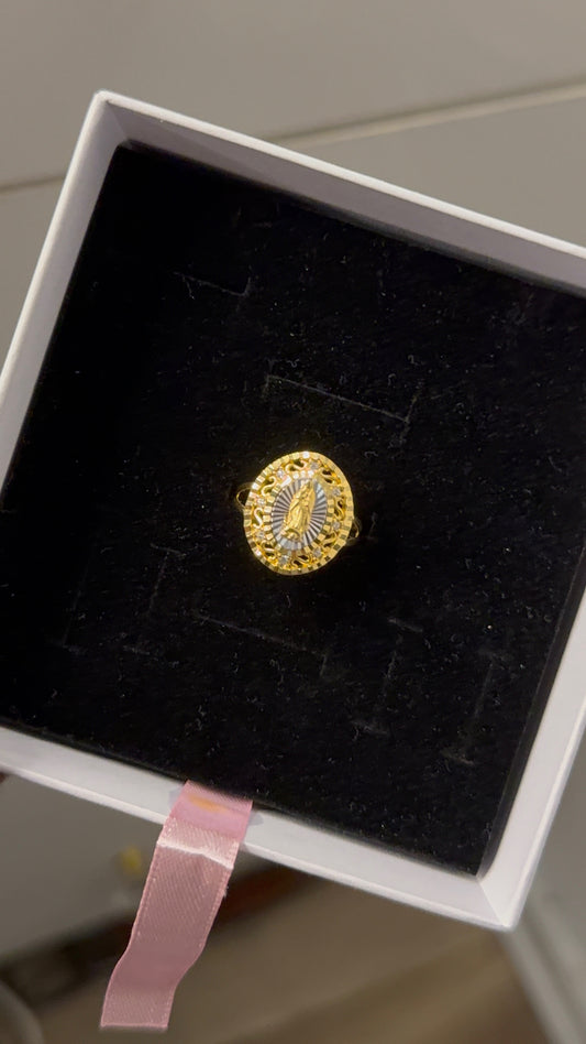 925 Sterling Silver Ring with Gold Plating – Virgin Mary Design – Size 6