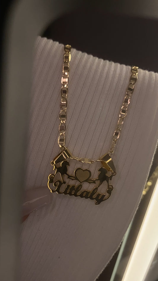 14K gold plated personalized name necklace “horse style”