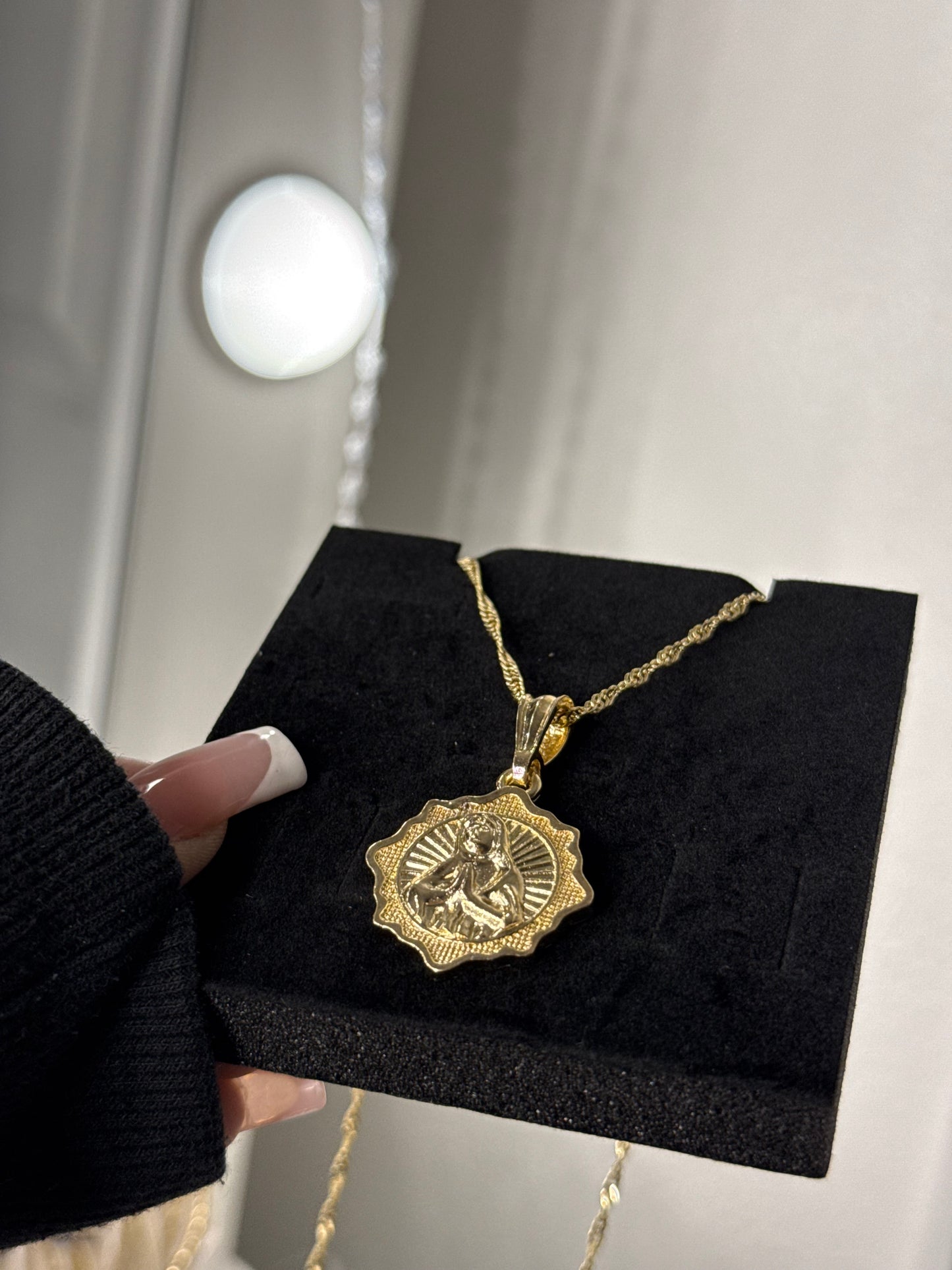 14K gold plated Virgin Mary prayer pendant with necklace