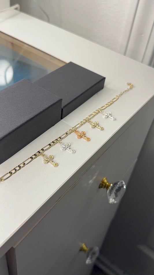 Figaro bracelet with cross charms