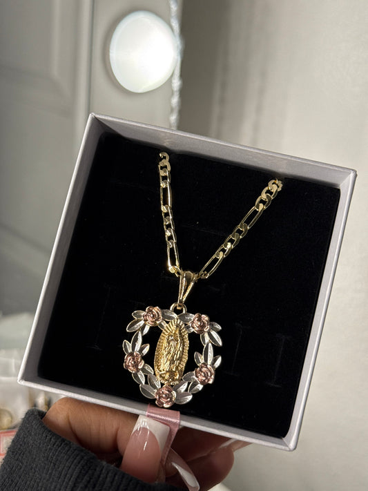 14K gold plated heart Virgin Mary pendant with necklace