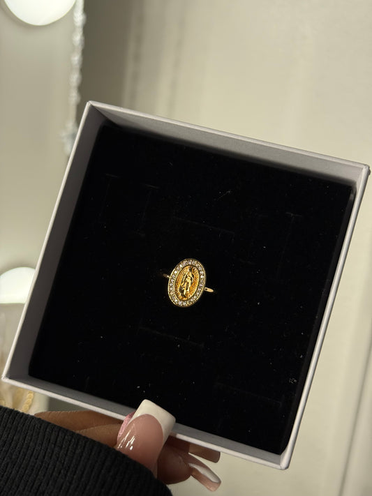 Adjustable Virgin Mary gold plated ring